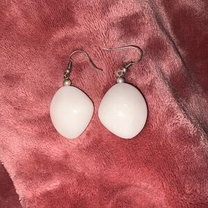 Silver White Teardrop Dangle Earrings -